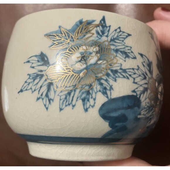 2 Vintage Kutani Japanese Tea cups peacock gold Teal Blues 3x3 Asian Art ceramic - Picture 6 of 16